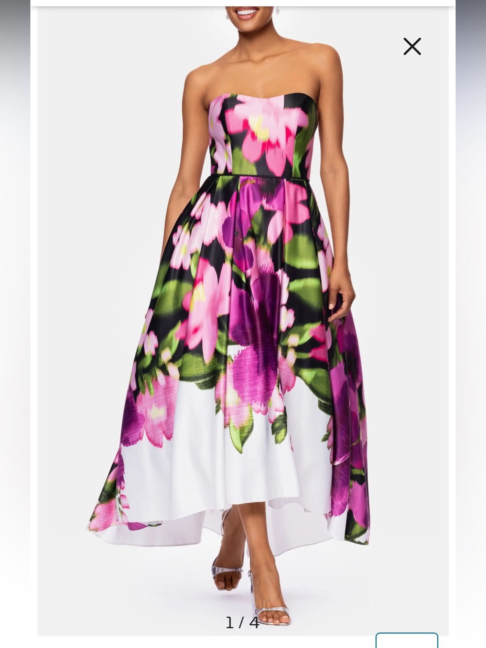 NWT Betsy & Adam Floral High Low Satin Maxi Gown Size 2
